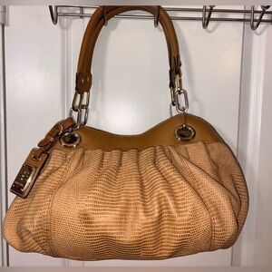 B. Makowsky Leather Shoulder Bag - Lizard Embossed Tan Hobo